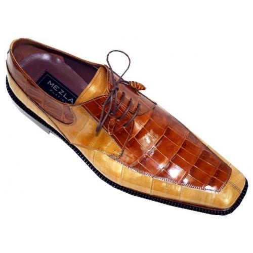 Mezlan "Blackwell" Honey/Caramel Genuine Alligator/Eel Shoes